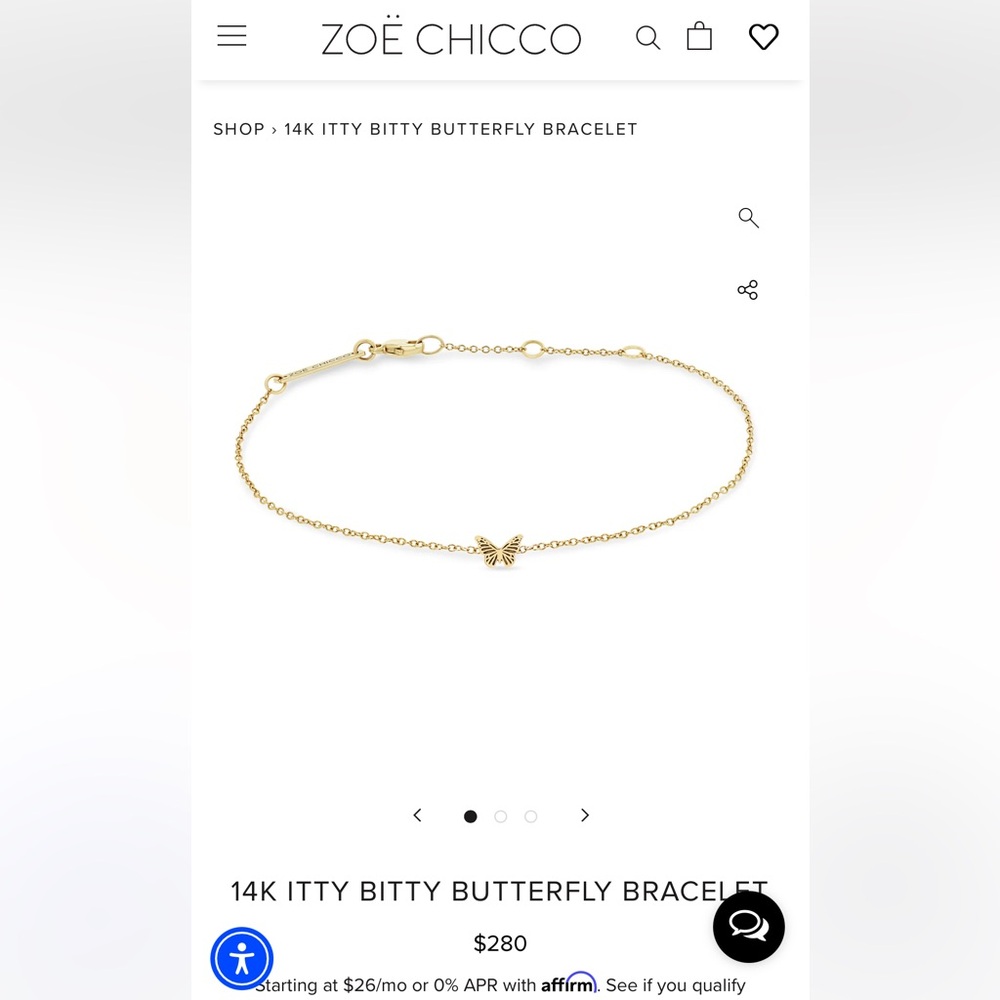 ZOE CHICCO ITTY BITTY BUTTERFLY BRACELET IN 14KT YG